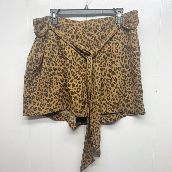 A New Day Cheetah Print Women's High Waisted Shorts w/ Tie Size XXL Pockets - Picture 1 of 12